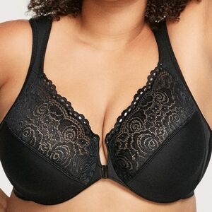 Glamorise Black Lace Front-Closure WonderWire Bra Sz 42H WL323